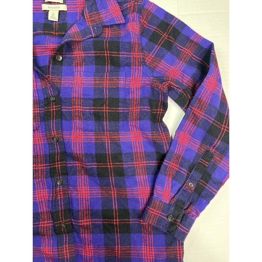 L.L.Bean Scotch Plaid Flannel Shirt Purple Red Size XSP Petite Outdoors Hiking - Picture 3 of 12